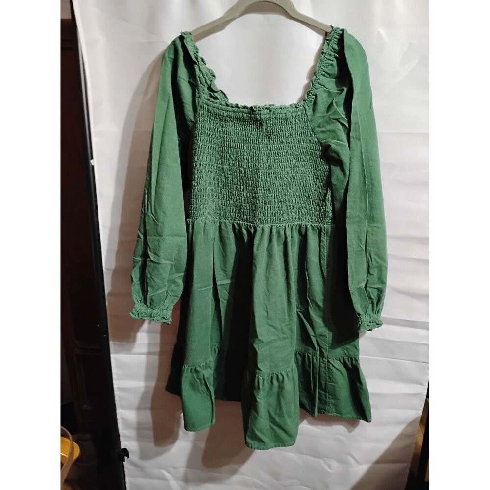 Time and Tru lightweight corduroy smock dress dark green ruffles size LG 12/14